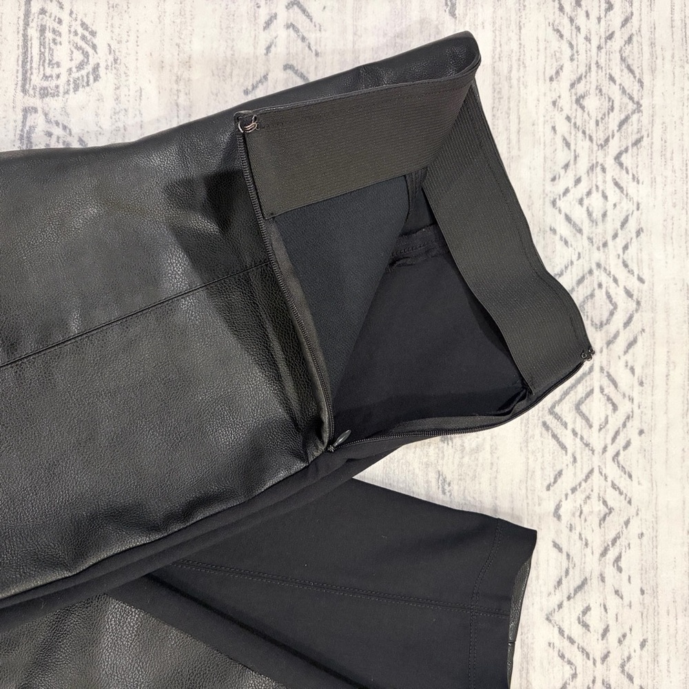 Ann Taylor LOFT Black Faux Leather Mixed Media Pants Leggings L Mobwife Glam - Picture 5 of 11